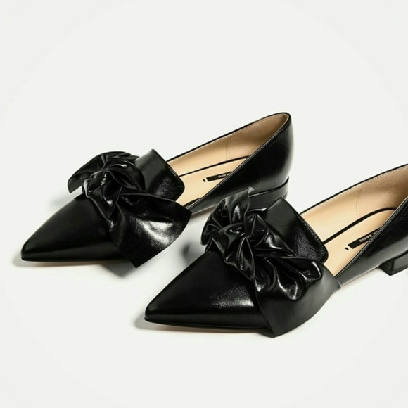 Zara flat shoes with bow detail black US 6 - Picture 3 of 7